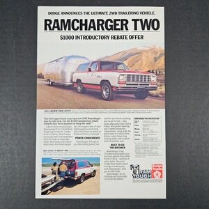 1982 Dodge Trucks Ramcharger Two Vintage Print Ad Airstream Camper Ram‎ Tough